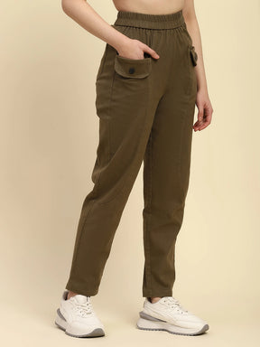 Brown Textured Cotton Regular Fit Trouser