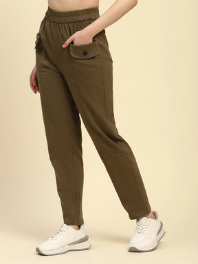 Brown Textured Cotton Regular Fit Trouser