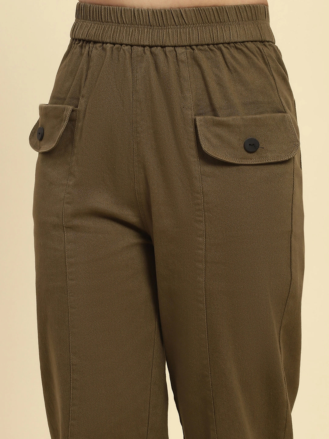 Brown Textured Cotton Regular Fit Trouser