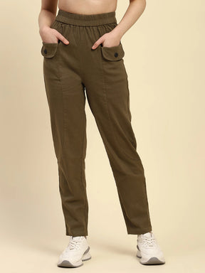 Brown Textured Cotton Regular Fit Trouser