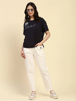 White Textured Cotton Regular Fit Trouser