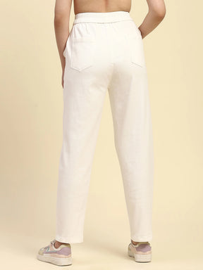 White Textured Cotton Regular Fit Trouser