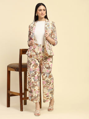 Multi Pastel Tropical Print Cotton Regular Fit Coat