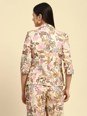 Multi Pastel Tropical Print Cotton Regular Fit Coat