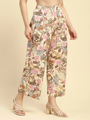 Multi Pastel Tropical Print Cotton Relaxed Fit Lower