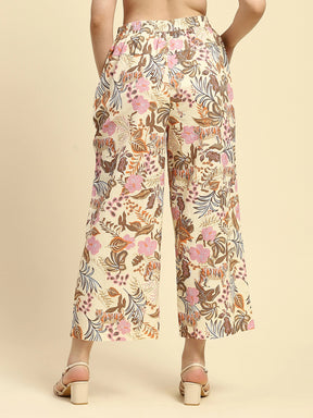 Multi Pastel Tropical Print Cotton Relaxed Fit Lower