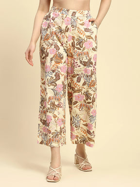 Multi Pastel Tropical Print Cotton Relaxed Fit Lower