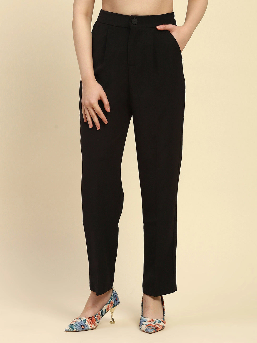 Black Solid Poly Blend Korean Cigarette Trouser