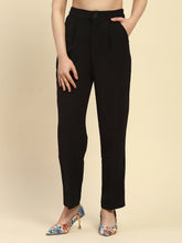 Black Solid Poly Blend Relaxed Fit Trouser