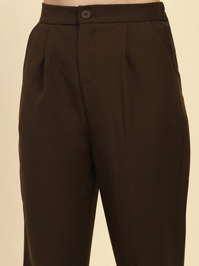 Brown Solid Poly Blend Cigarette Formal Trouser