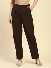 Brown Solid Poly Blend Cigarette Formal Trouser