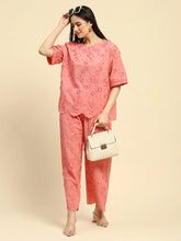 Pink Embroidered Cotton Loose Fit Night Suit