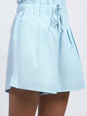 Airy Blue Solid Rayon Loose Fit Shorts