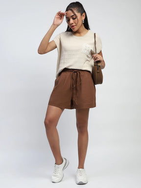 Mocha Solid Rayon Loose Fit Shorts