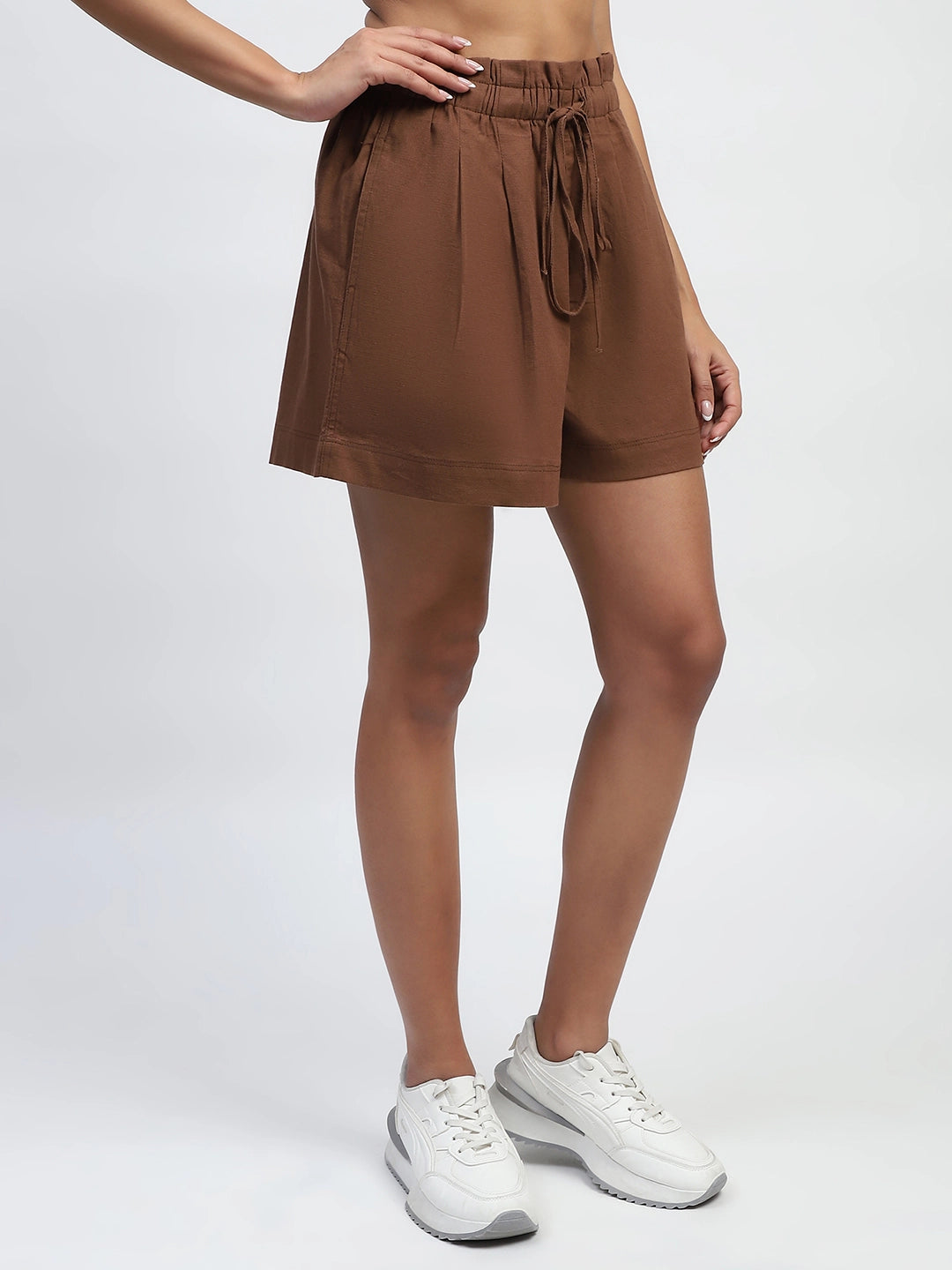 Mocha Solid Rayon Loose Fit Shorts