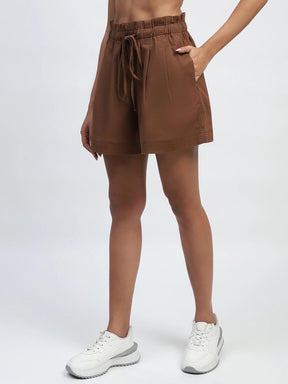 Mocha Solid Rayon Loose Fit Shorts