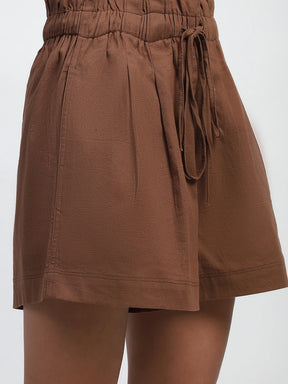 Mocha Solid Rayon Loose Fit Shorts