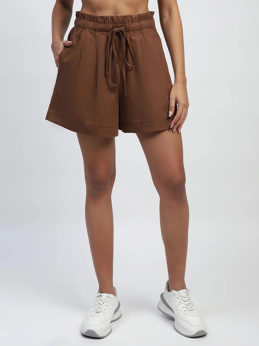 Mocha Solid Rayon Loose Fit Shorts