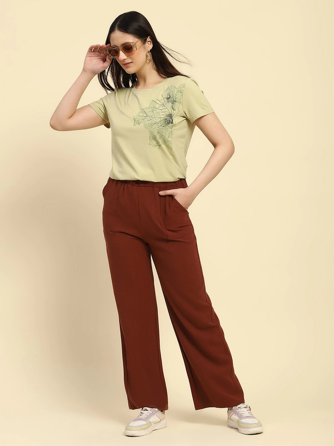 Green Embroidered Modal Blend Relaxed Fit Top