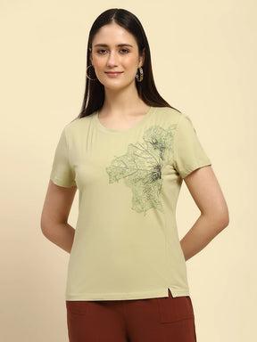 Green Embroidered Modal Blend Relaxed Fit Top