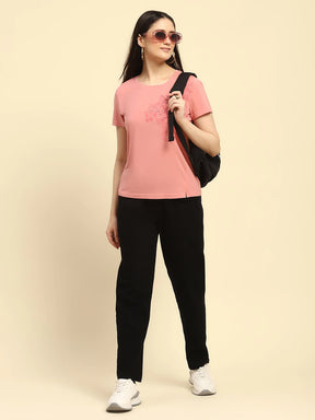 Pink Embroidered Modal Blend Relaxed Fit Top