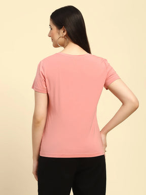 Pink Embroidered Modal Blend Relaxed Fit Top