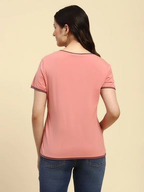 Pink Embroidered Modal Blend Relaxed Fit Top