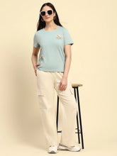 Dusty Blue Embroidered Cotton Relaxed Fit Top