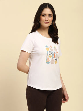 White Embroidered Cotton Relaxed Fit Top