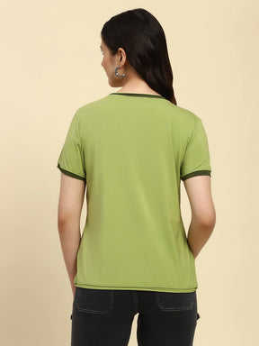 Green Embroidered Modal Blend Relaxed Fit Top