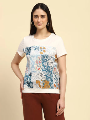 White Graphic Print Cotton Relaxed Fit Top