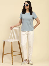 Dusty Blue Embroidered Cotton Relaxed Fit Top