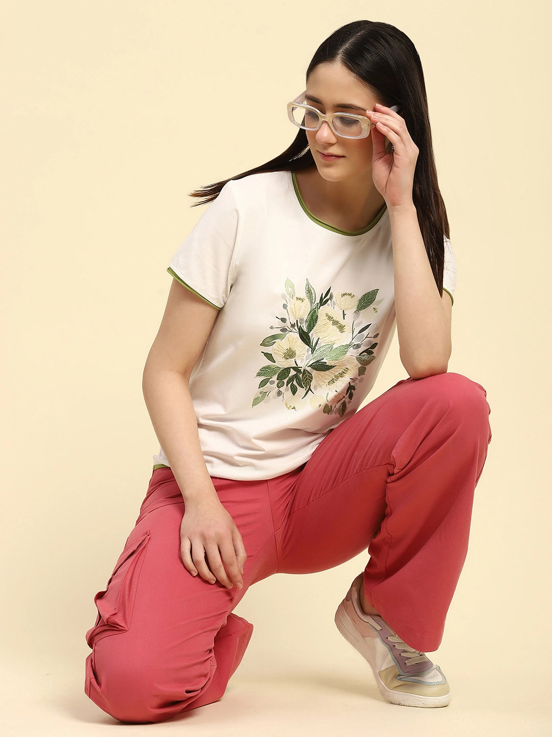 Cream Embroidered Cotton Relaxed Fit Top