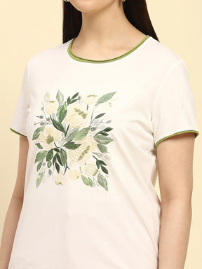 Cream Embroidered Cotton Relaxed Fit Top