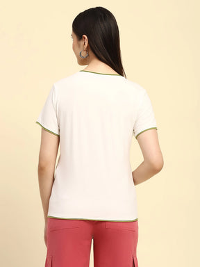 Cream Embroidered Cotton Relaxed Fit Top