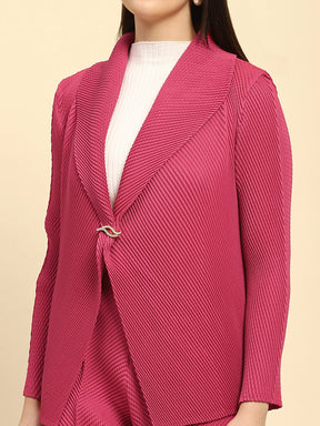 Hot Pink All-Over Pleats Poly Blend Loose Fit Shrug