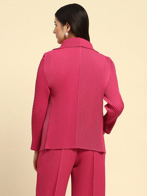 Hot Pink All-Over Pleats Poly Blend Loose Fit Shrug