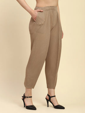 Beige All-Over Pleats Poly Blend Loose Fit Lower