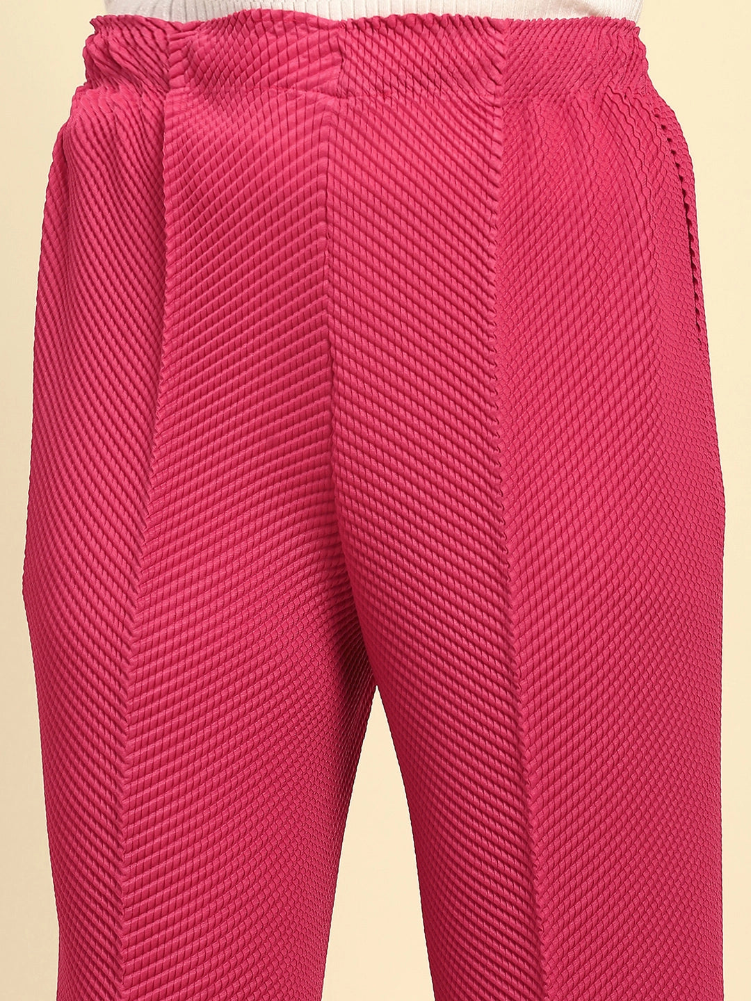 Hot Pink All-Over Pleats Poly Blend Loose Fit Lower