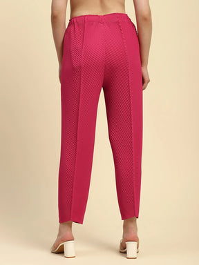 Hot Pink All-Over Pleats Poly Blend Loose Fit Lower