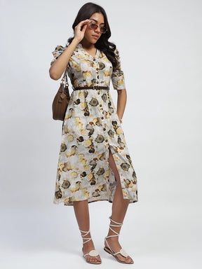 Yellow Digital Print Modal Rayon Regular Fit Dress