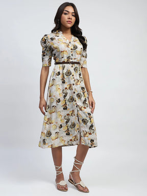 Yellow Digital Print Modal Rayon Regular Fit Dress