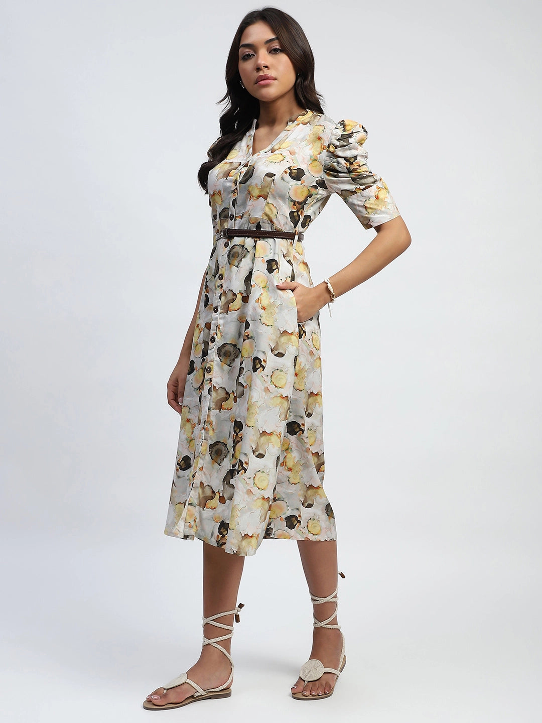 Yellow Digital Print Modal Rayon Regular Fit Dress