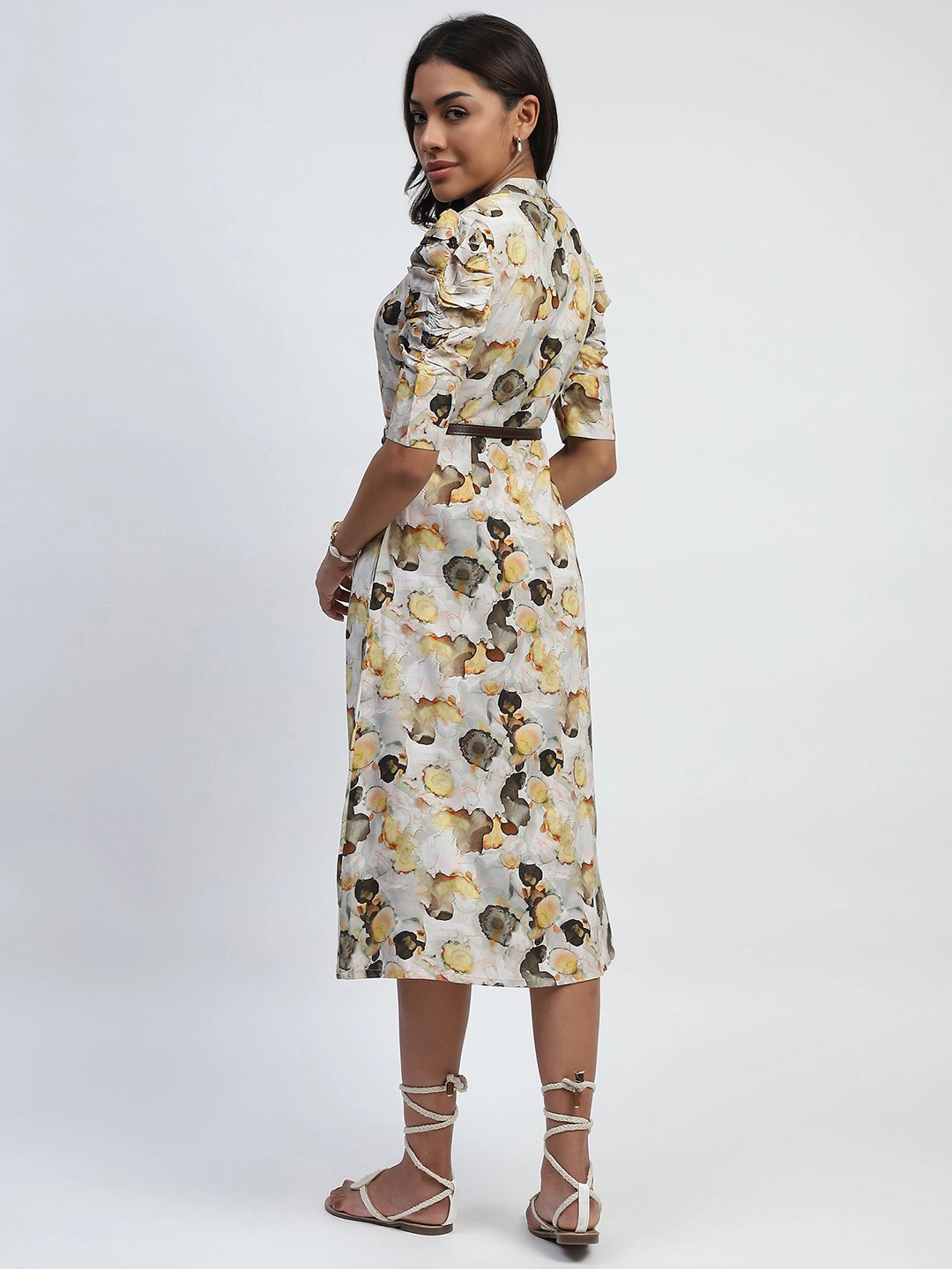 Yellow Digital Print Modal Rayon Regular Fit Dress