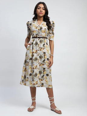 Yellow Digital Print Modal Rayon Regular Fit Dress