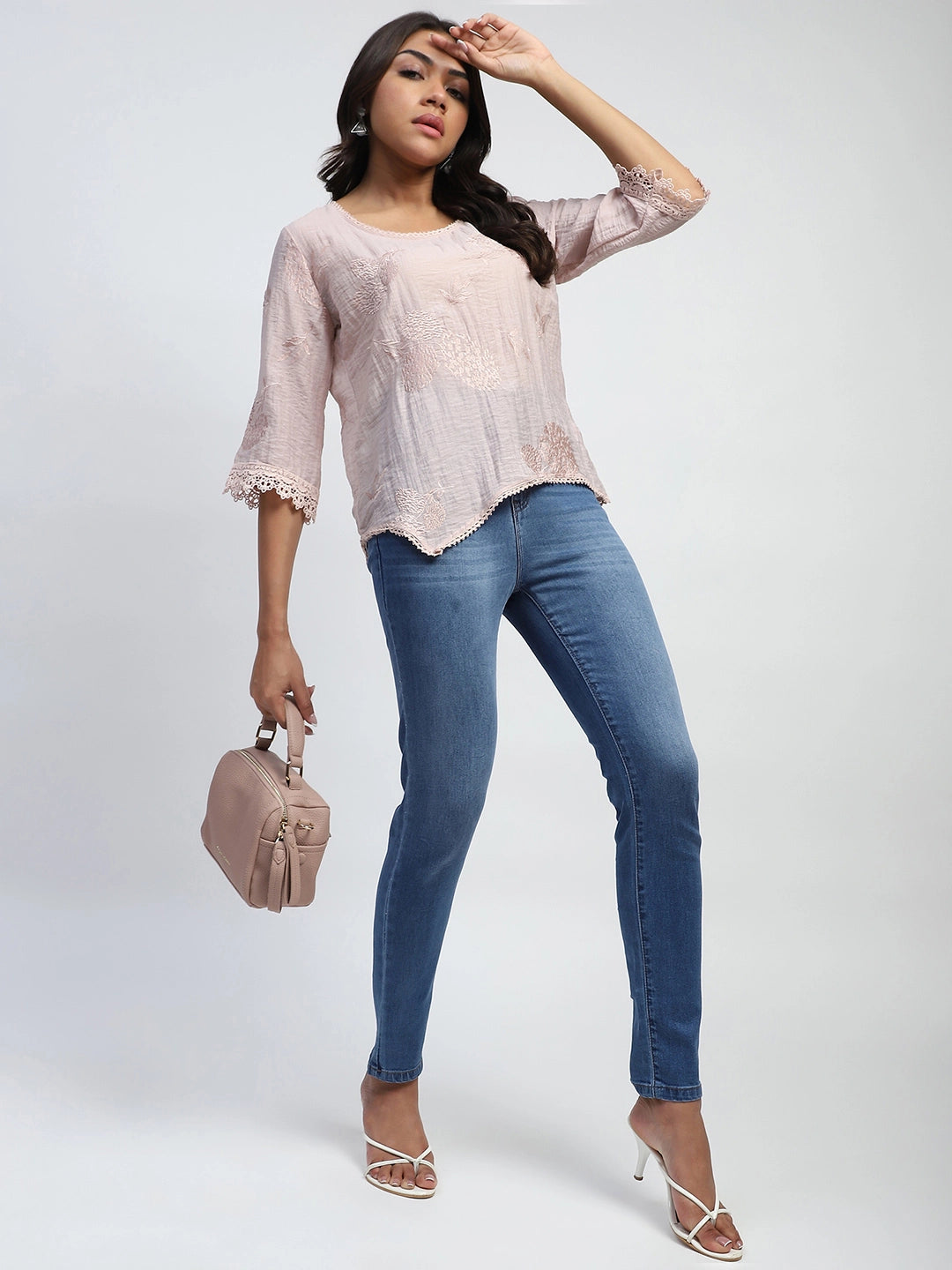 Onion Thread Embroidery Poly Linen Relaxed Fit Blouse