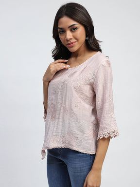 Onion Thread Embroidery Poly Linen Relaxed Fit Blouse