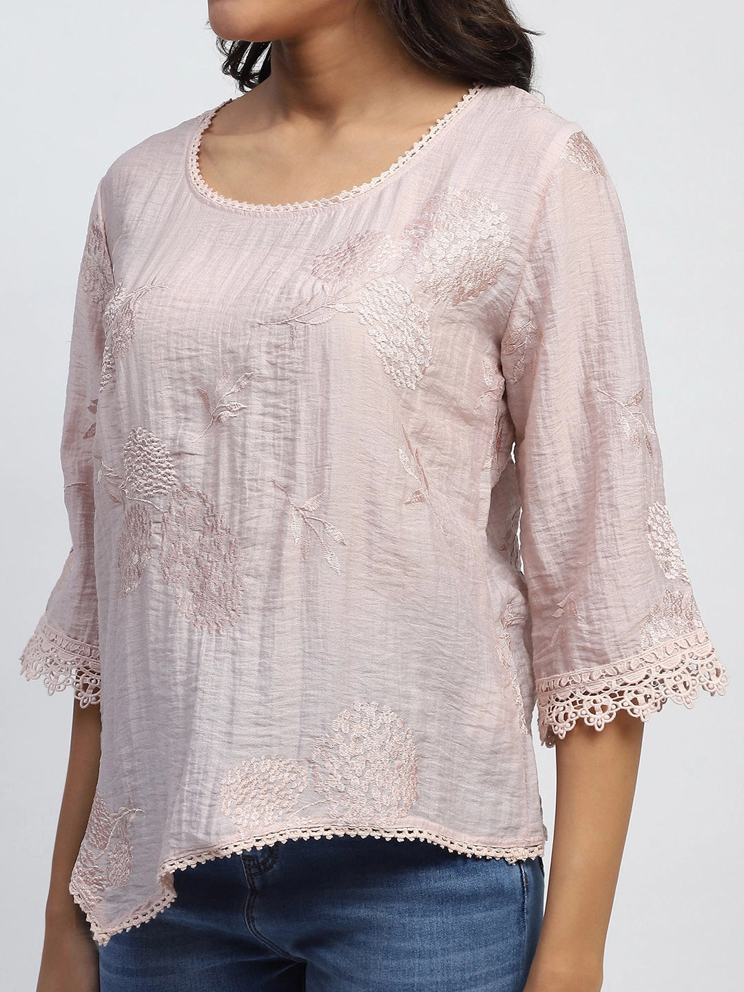 Onion Thread Embroidery Poly Linen Relaxed Fit Blouse