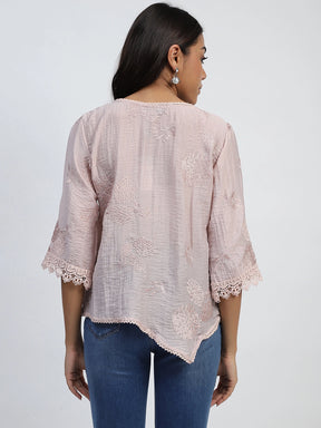 Onion Thread Embroidery Poly Linen Relaxed Fit Blouse