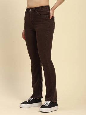 Brown Solid Cotton Blend Regular Fit Jeans